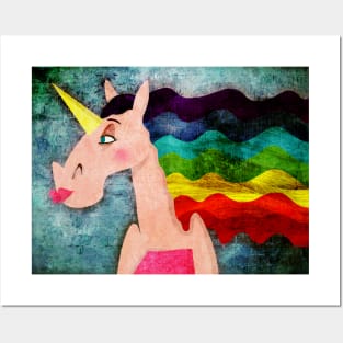 Rainbow Hair Unicorn Posters and Art